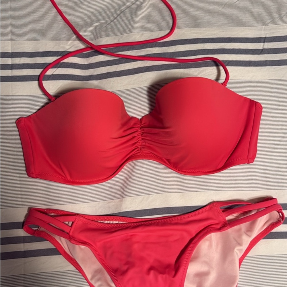 Victoria's Secret Red Bikini Set Molded Bandeau